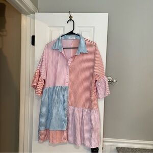 Women’s Petal & Pup Patchwork Shirt Dress Size 10 Multicolor Short Sleeve